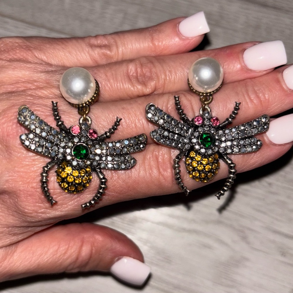 Betsy Johnson BubbleBee Crystal & Faux Pearl Bling Dangle Statement Earrings